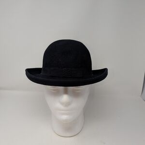 Women's Black Wool Felt Bowler Hat with Hat Band Accent, Lightweight, Classic